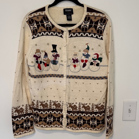 Designers Originals Sweaters - Designers Originals Studio Joy Vintage Cream Snowman Cardigan Sweater - Size M